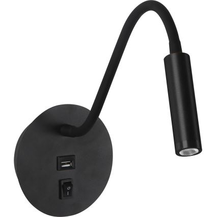 Brilagi - Aplique flexible LED con puerto USB MAYA LED/3W/230V negro
