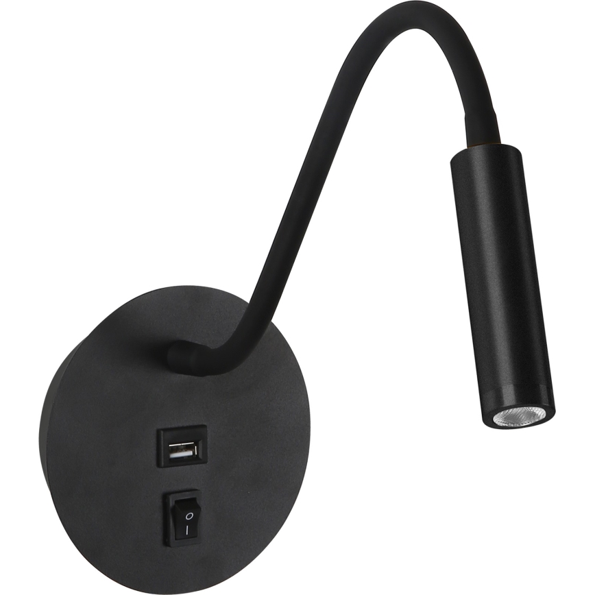 Brilagi - Aplique flexible LED con puerto USB MAYA LED/3W/230V negro
