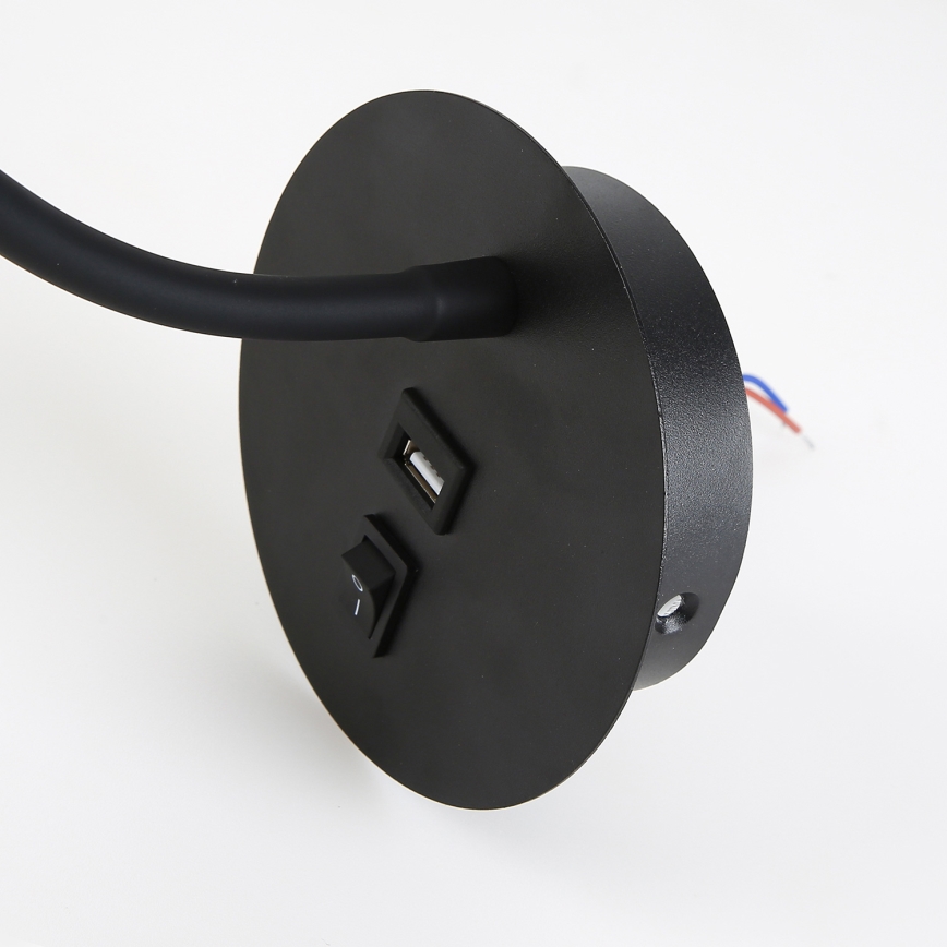 Brilagi - Aplique flexible LED con puerto USB MAYA LED/3W/230V negro
