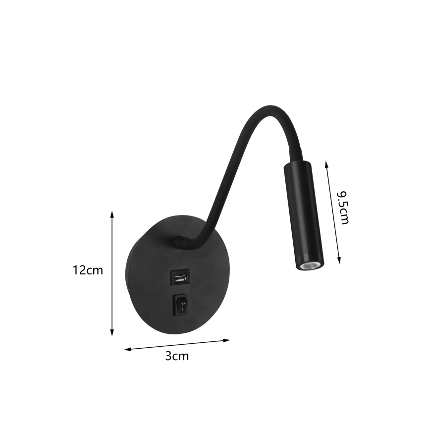 Brilagi - Aplique flexible LED con puerto USB MAYA LED/3W/230V negro