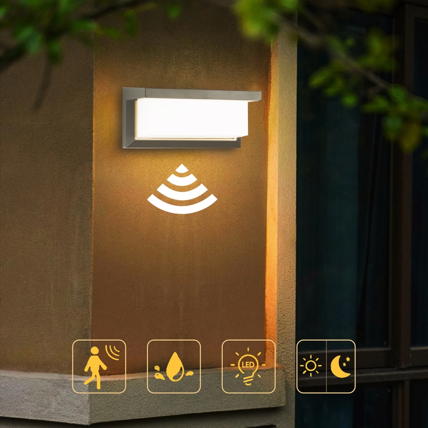 Brilagi - Aplique LED de exterior con sensor BRICKY LED/12W/230V gris IP54