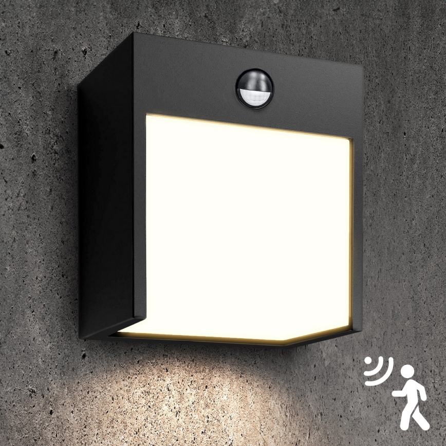 Brilagi - Aplique LED de exterior con sensor TERNI LED/12W/230V negro IP44