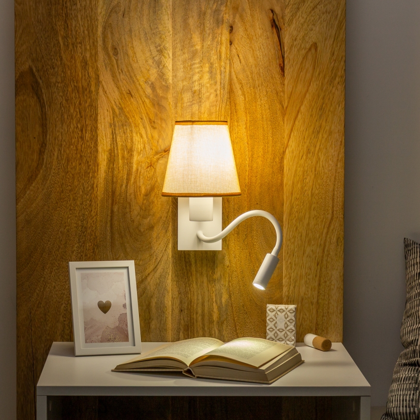 Brilagi - LED Aplique flexible NUBILA 1xE27/25W/230V + LED/3W blanco/marrón claro