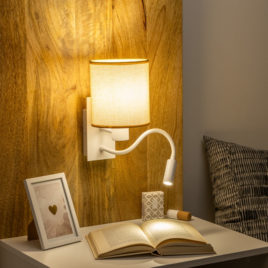 Brilagi - LED Aplique flexible NUBILA 1xE27/25W/230V + LED/3W blanco/marrón claro