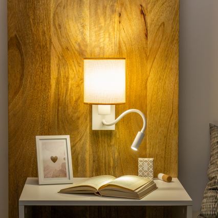Brilagi - LED Aplique flexible NUBILA 1xE27/25W/230V + LED/3W blanco/marrón claro