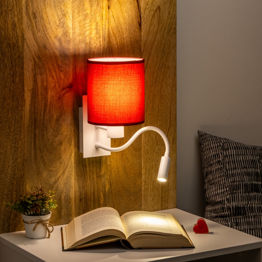 Brilagi - LED Aplique flexible NUBILA 1xE27/25W/230V + LED/3W blanco/rojo pompeyano