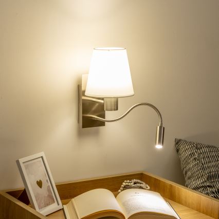 Brilagi - LED Aplique flexible NUBILA 1xE27/25W/230V + LED/3W cromo mate/blanco