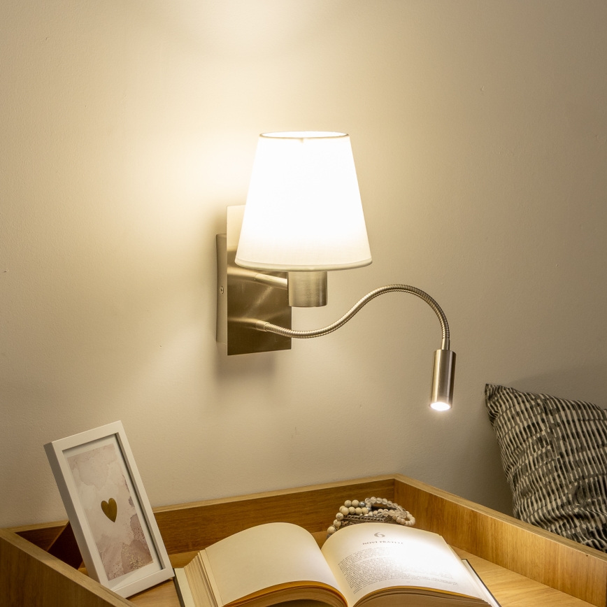 Brilagi - LED Aplique flexible NUBILA 1xE27/25W/230V + LED/3W cromo mate/blanco