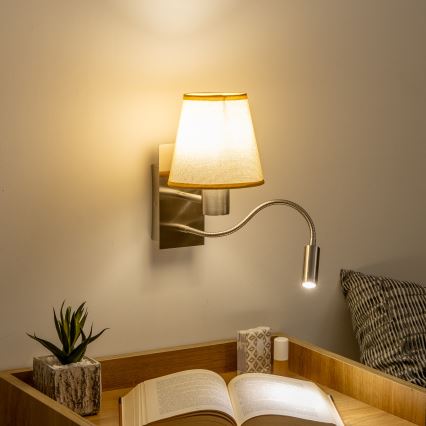 Brilagi - LED Aplique flexible NUBILA 1xE27/25W/230V + LED/3W cromo mate/marrón claro