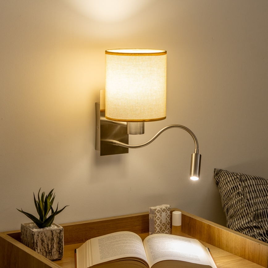 Brilagi - LED Aplique flexible NUBILA 1xE27/25W/230V + LED/3W cromo mate/marrón claro