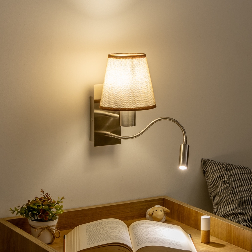 Brilagi - LED Aplique flexible NUBILA 1xE27/25W/230V + LED/3W cromo mate/marrón