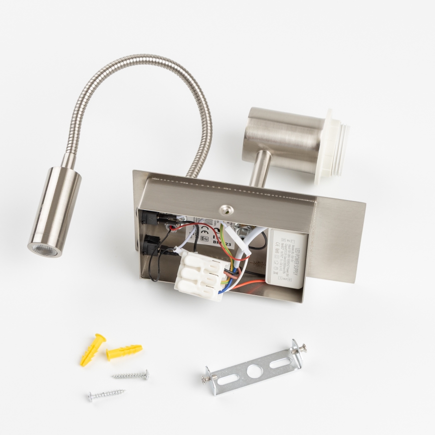Brilagi - LED Aplique flexible NUBILA 1xE27/25W/230V + LED/3W cromo mate/marrón