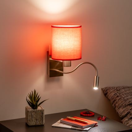 Brilagi - LED Aplique flexible NUBILA 1xE27/25W/230V + LED/3W cromo mate/rojo