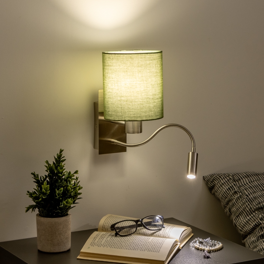 Brilagi - LED Aplique flexible NUBILA 1xE27/25W/230V + LED/3W cromo mate/verde