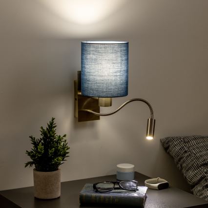 Brilagi - LED Aplique flexible NUBILA 1xE27/25W/230V+ LED/3W latón/azul oscuro