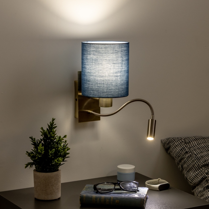 Brilagi - LED Aplique flexible NUBILA 1xE27/25W/230V+ LED/3W latón/azul oscuro