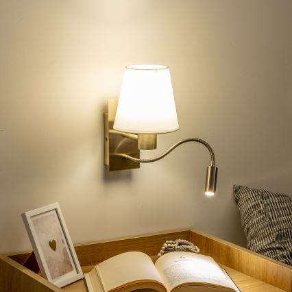 Brilagi - LED Aplique flexible NUBILA 1xE27/25W/230V + LED/3W latón/blanco