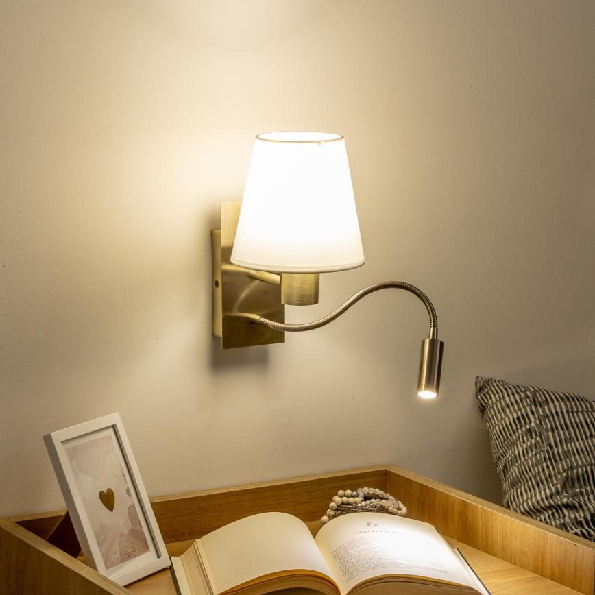 Brilagi - LED Aplique flexible NUBILA 1xE27/25W/230V + LED/3W latón/blanco