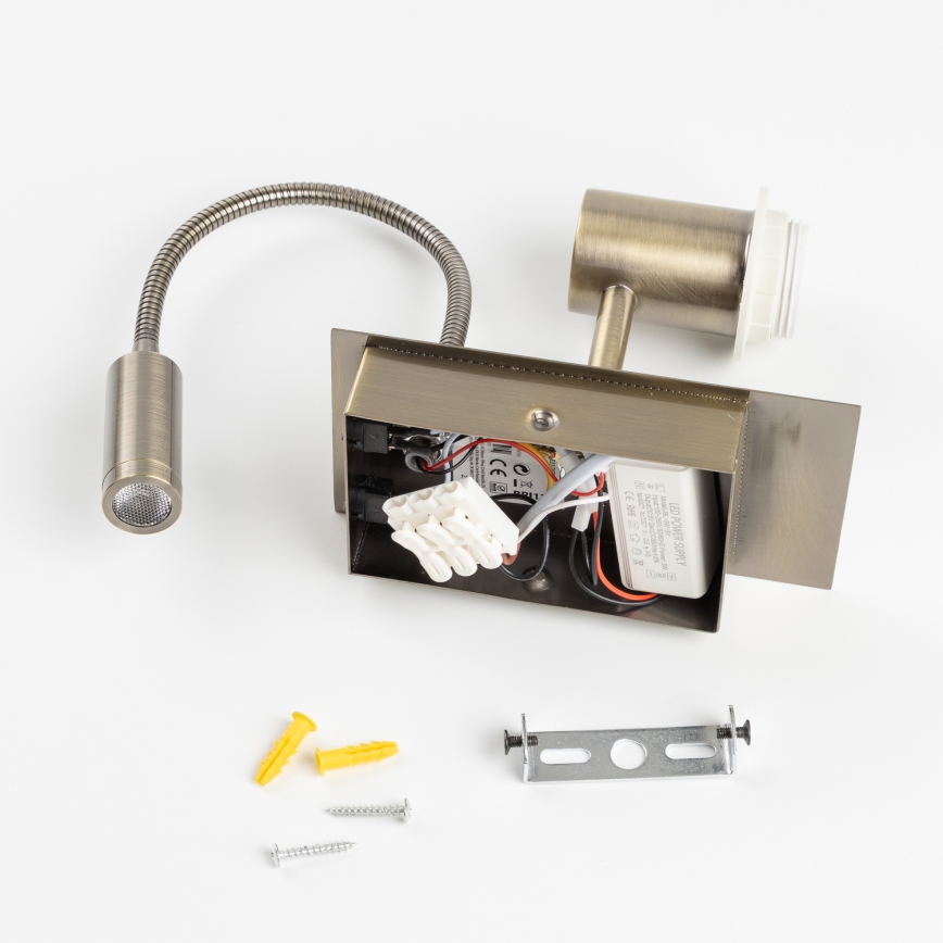 Brilagi - LED Aplique flexible NUBILA 1xE27/25W/230V + LED/3W latón/blanco