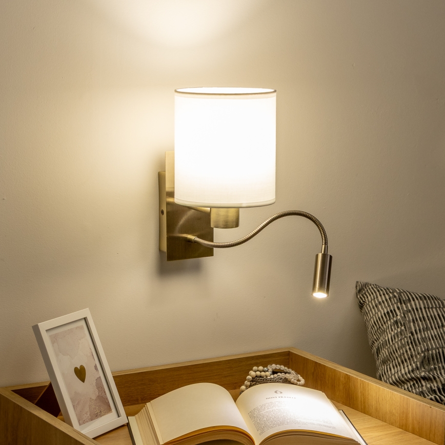 Brilagi - LED Aplique flexible NUBILA 1xE27/25W/230V + LED/3W latón/blanco