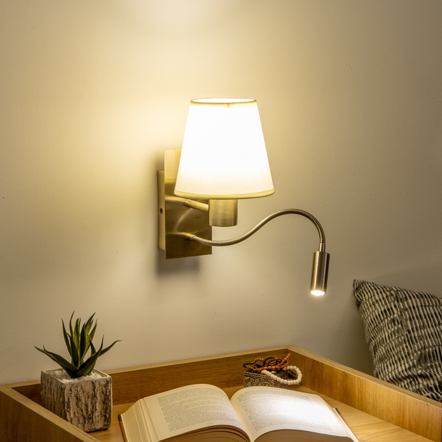 Brilagi - LED Aplique flexible NUBILA 1xE27/25W/230V + LED/3W latón/color crema