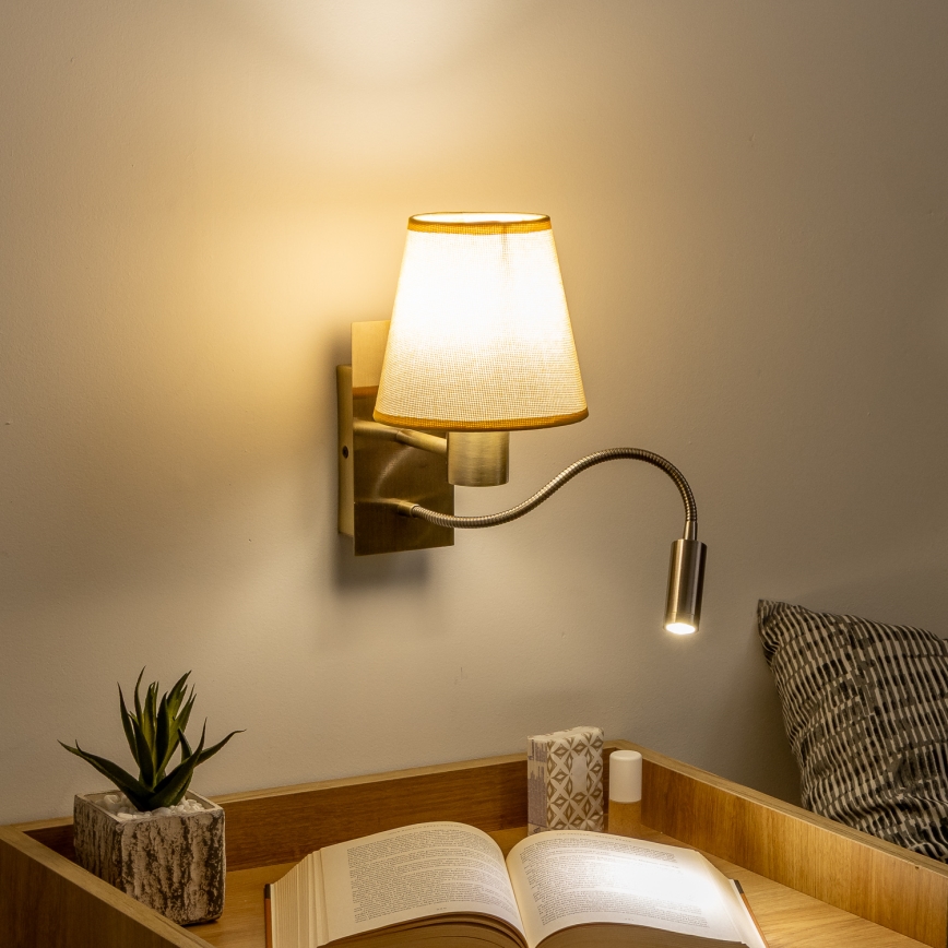 Brilagi - LED Aplique flexible NUBILA 1xE27/25W/230V + LED/3W latón/marrón claro