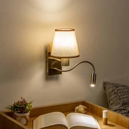 Brilagi - LED Aplique flexible NUBILA 1xE27/25W/230V + LED/3W latón/marrón