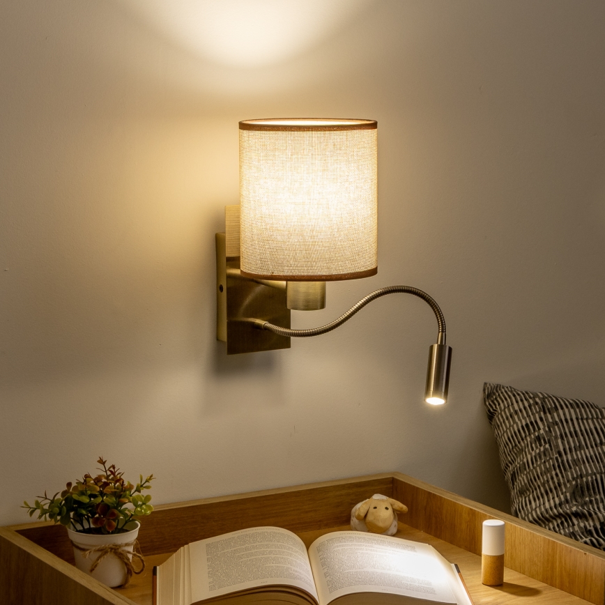 Brilagi - LED Aplique flexible NUBILA 1xE27/25W/230V + LED/3W latón/marrón