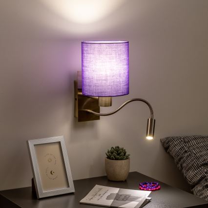 Brilagi - LED Aplique flexible NUBILA 1xE27/25W/230V + LED/3W latón/morada