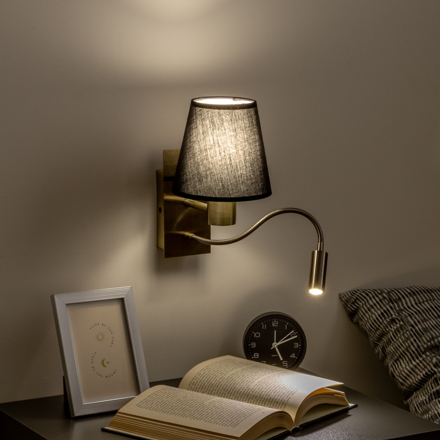 Brilagi - LED Aplique flexible NUBILA 1xE27/25W/230V + LED/3W latón/negro