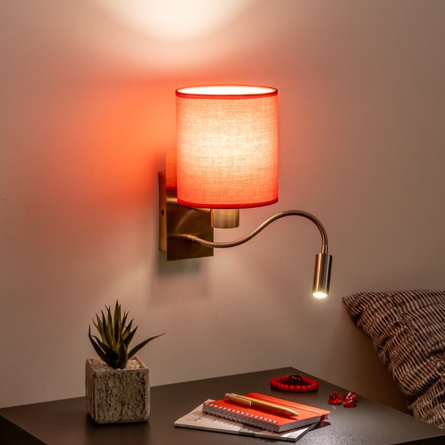 Brilagi - LED Aplique flexible NUBILA 1xE27/25W/230V + LED/3W latón/rojo