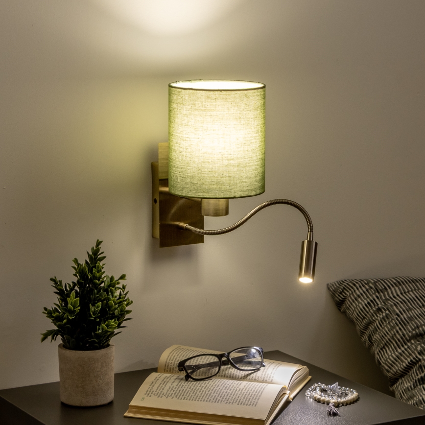 Brilagi - LED Aplique flexible NUBILA 1xE27/25W/230V + LED/3W latón/verde
