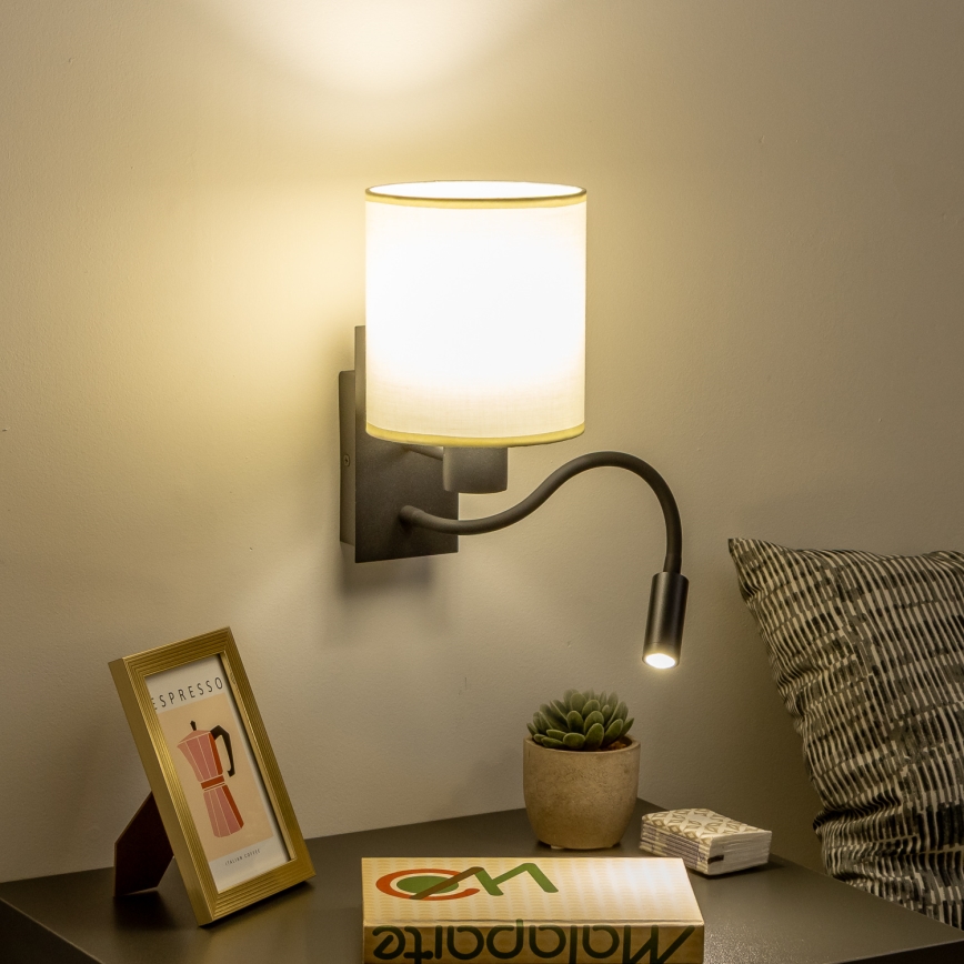 Brilagi - LED Aplique flexible NUBILA 1xE27/25W/230V + LED/3W negro/color crema