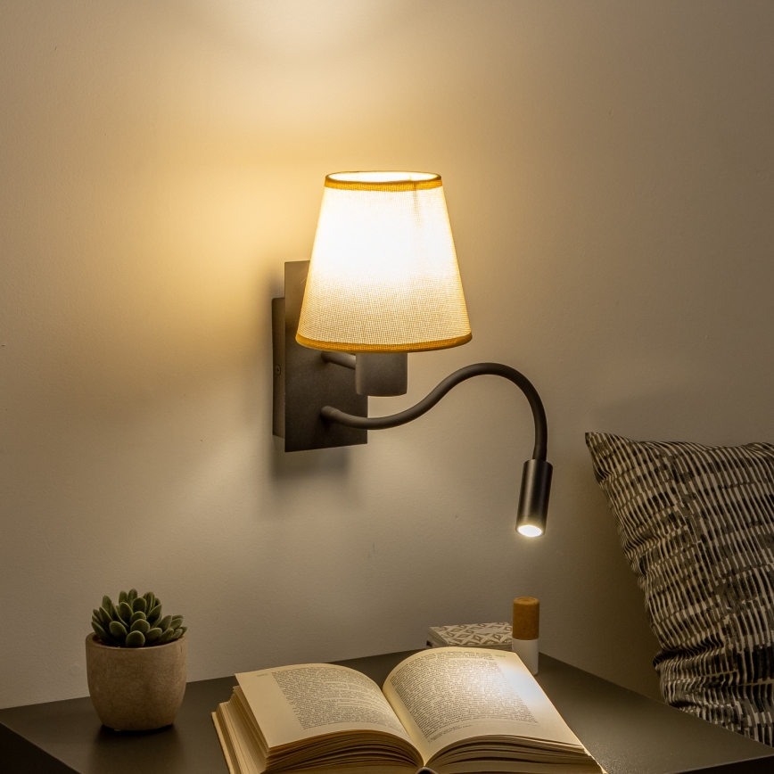 Brilagi - LED Aplique flexible NUBILA 1xE27/25W/230V + LED/3W negro/marrón claro