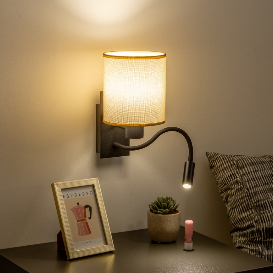 Brilagi - LED Aplique flexible NUBILA 1xE27/25W/230V + LED/3W negro/marrón claro
