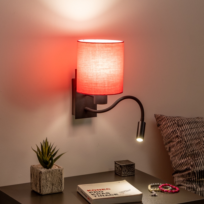 Brilagi - LED Aplique flexible NUBILA 1xE27/25W/230V + LED/3W negro/rosa