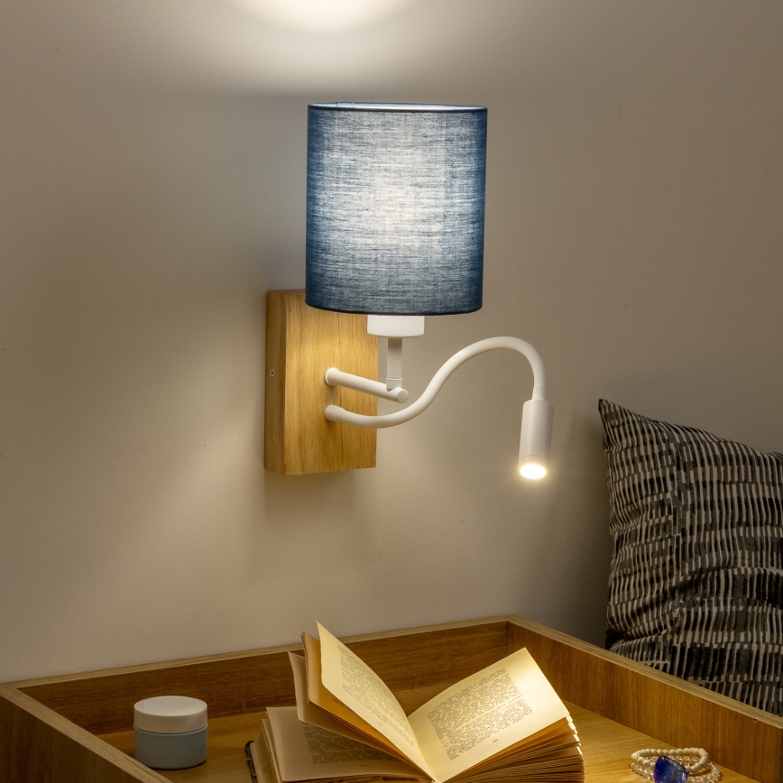 Brilagi - LED Aplique flexible NUBILA WOOD 1xE27/25W/230V + LED/3W roble/azul oscuro