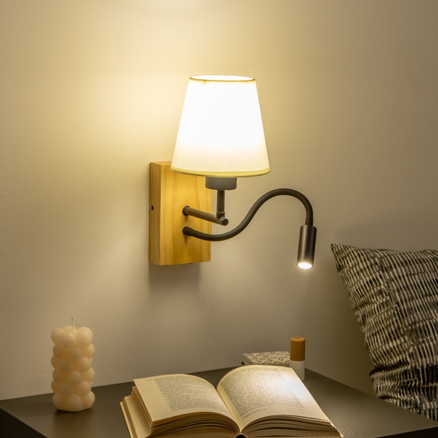 Brilagi - LED Aplique flexible NUBILA WOOD 1xE27/25W/230V + LED/3W roble/blanco