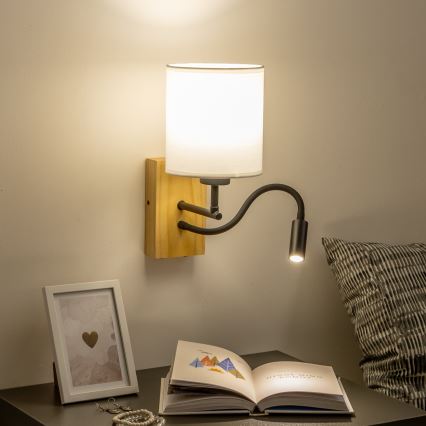Brilagi - LED Aplique flexible NUBILA WOOD 1xE27/25W/230V + LED/3W roble/blanco