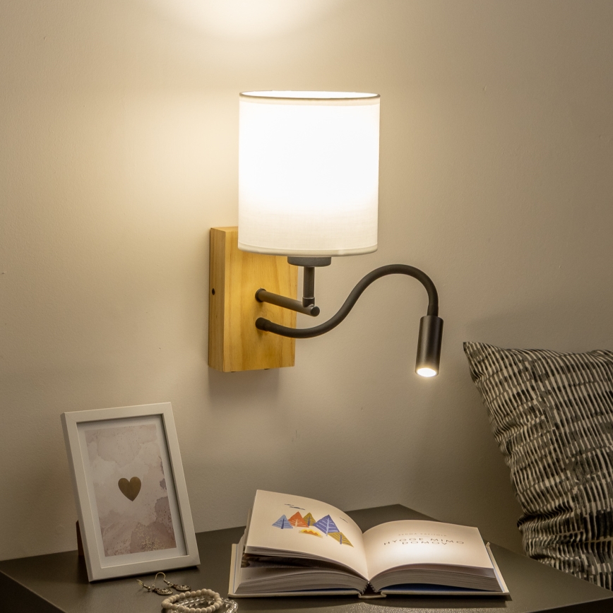 Brilagi - LED Aplique flexible NUBILA WOOD 1xE27/25W/230V + LED/3W roble/blanco