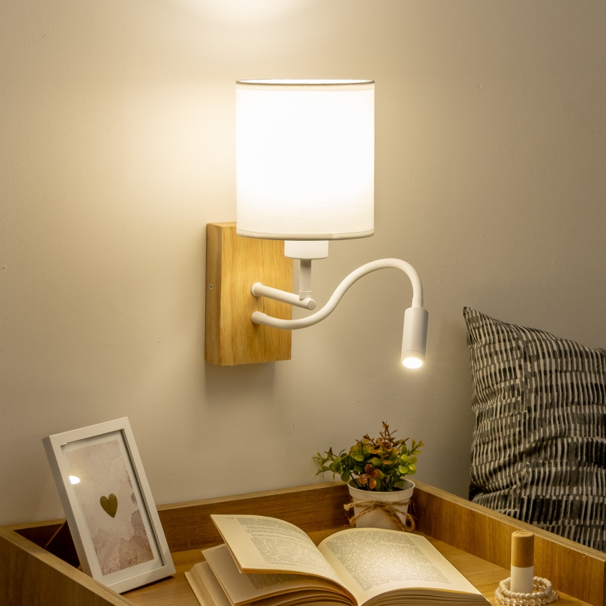 Brilagi - LED Aplique flexible NUBILA WOOD 1xE27/25W/230V + LED/3W roble/blanco