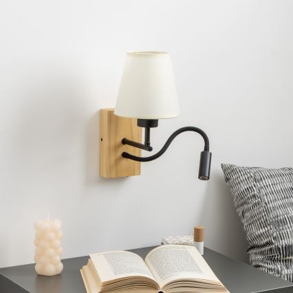 Brilagi - LED Aplique flexible NUBILA WOOD 1xE27/25W/230V + LED/3W roble/color crema