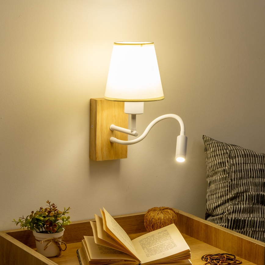 Brilagi - LED Aplique flexible NUBILA WOOD 1xE27/25W/230V + LED/3W roble/color crema