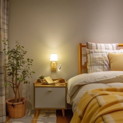 Brilagi - LED Aplique flexible NUBILA WOOD 1xE27/25W/230V + LED/3W roble/color crema
