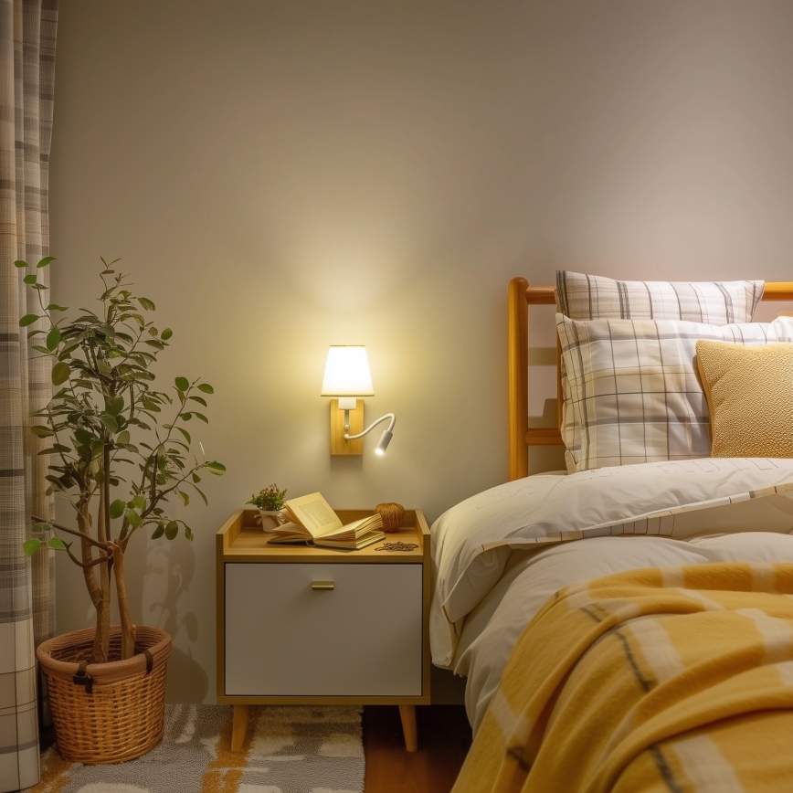Brilagi - LED Aplique flexible NUBILA WOOD 1xE27/25W/230V + LED/3W roble/color crema