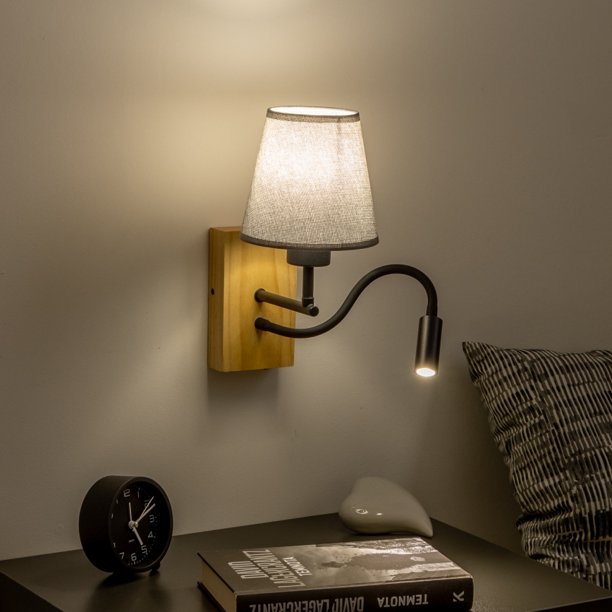 Brilagi - LED Aplique flexible NUBILA WOOD 1xE27/25W/230V + LED/3W roble/gris