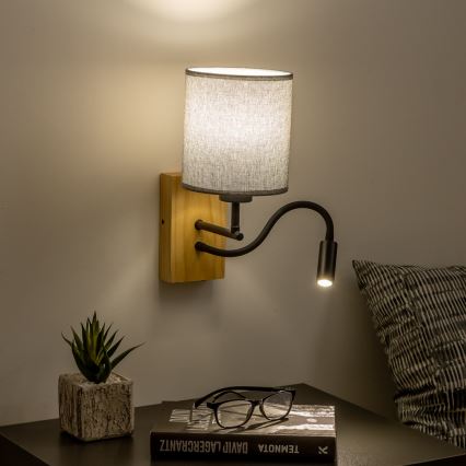 Brilagi - LED Aplique flexible NUBILA WOOD 1xE27/25W/230V + LED/3W roble/gris