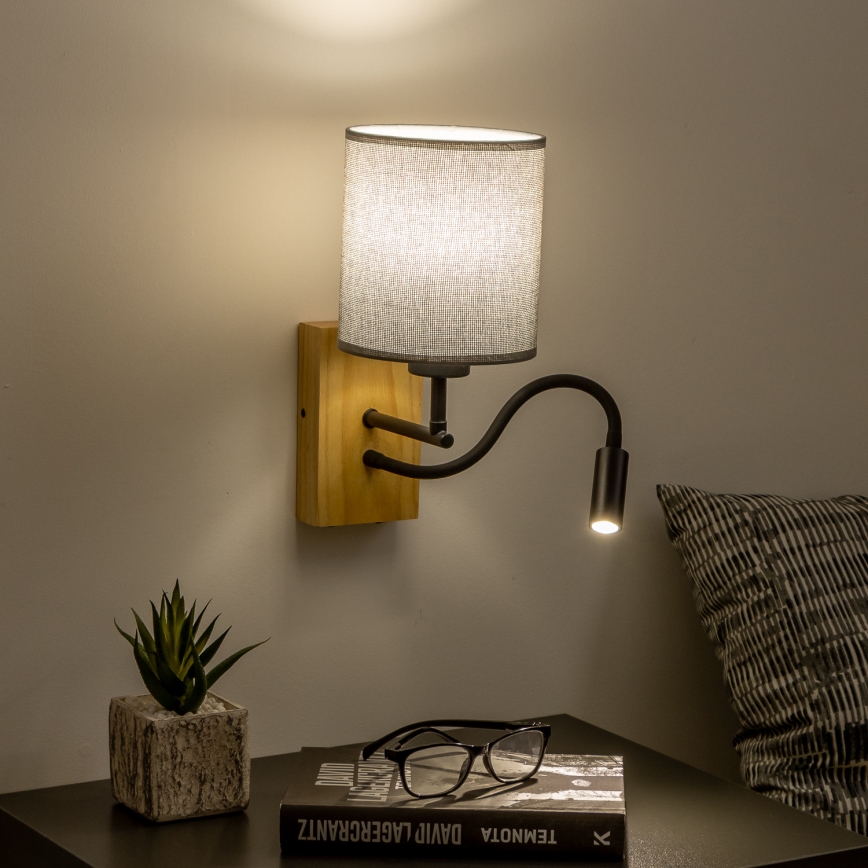 Brilagi - LED Aplique flexible NUBILA WOOD 1xE27/25W/230V + LED/3W roble/gris