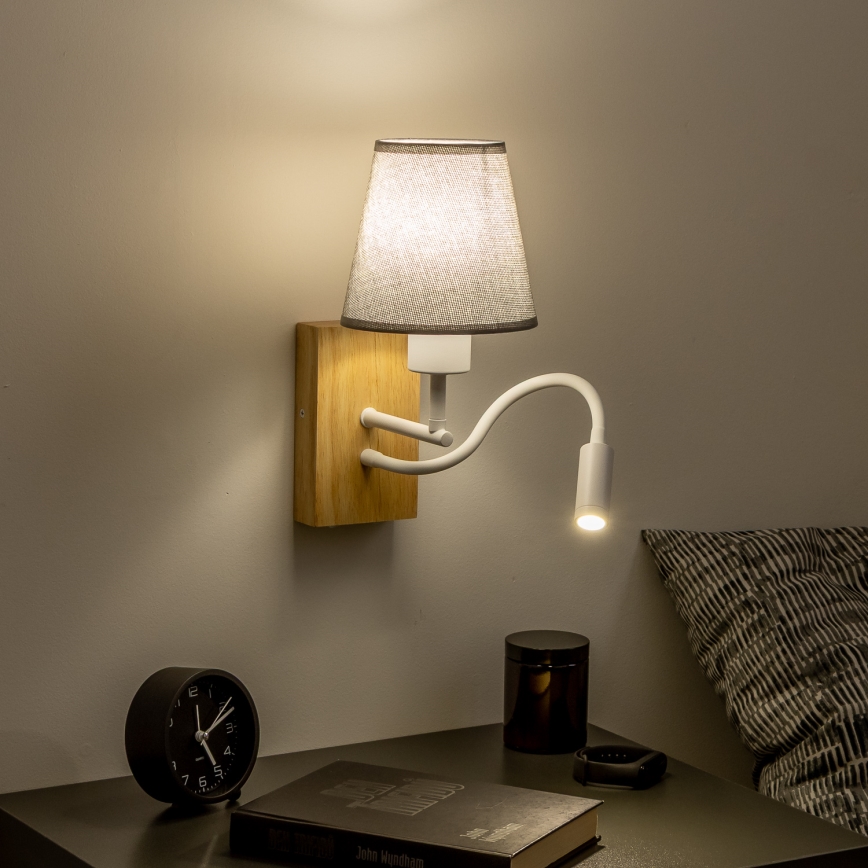 Brilagi - LED Aplique flexible NUBILA WOOD 1xE27/25W/230V + LED/3W roble/gris