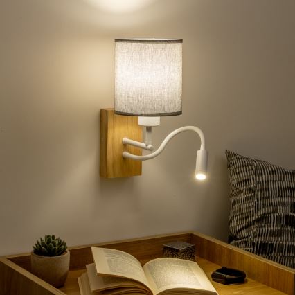 Brilagi - LED Aplique flexible NUBILA WOOD 1xE27/25W/230V + LED/3W roble/gris